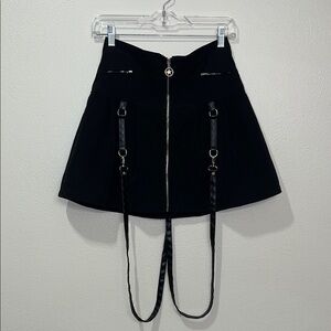Alternative Black Skirt with Strap Accents & Zipper (Size Medium)
